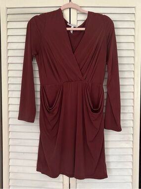 BCBGeneration Long-Sleeve Wrap Dress in Burgundy